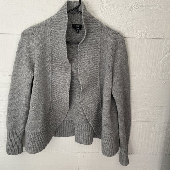 Talbots 100% Pure Cashmere Knit Cardigan Sweater Gray Open Front Petite Sz M - Picture 1 of 8